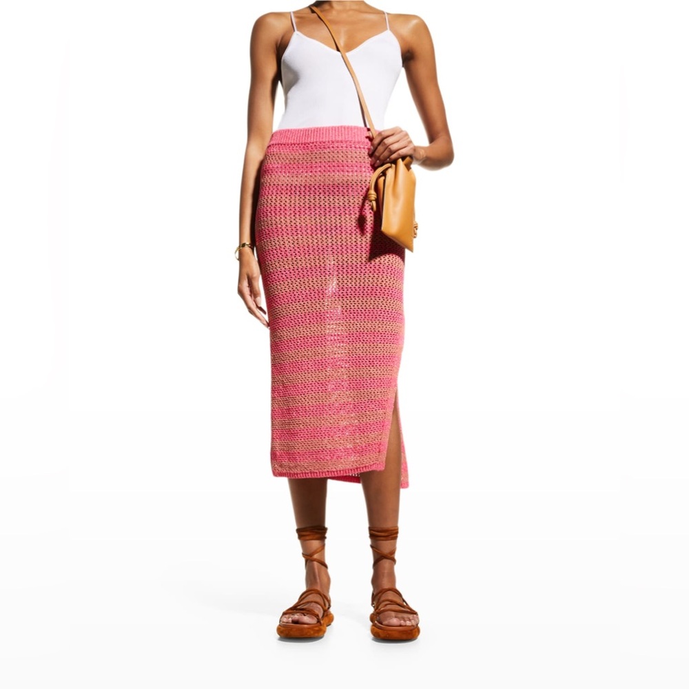 Rag & Bone Striped Open-Knit Midi Skirt in pink